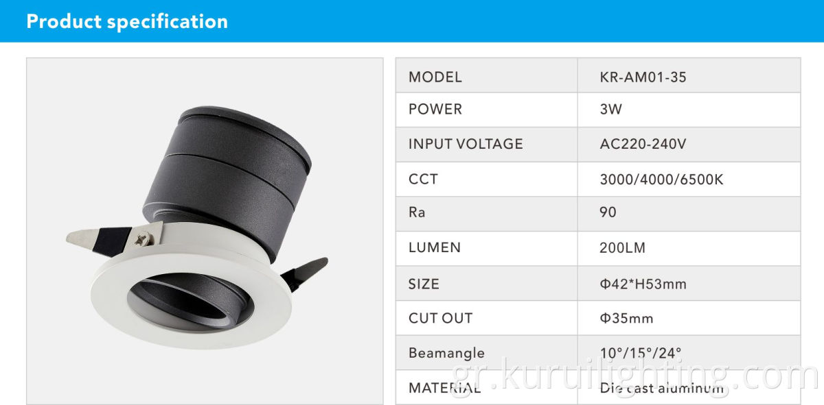  3W Recessed Mini Led Round Spotlight